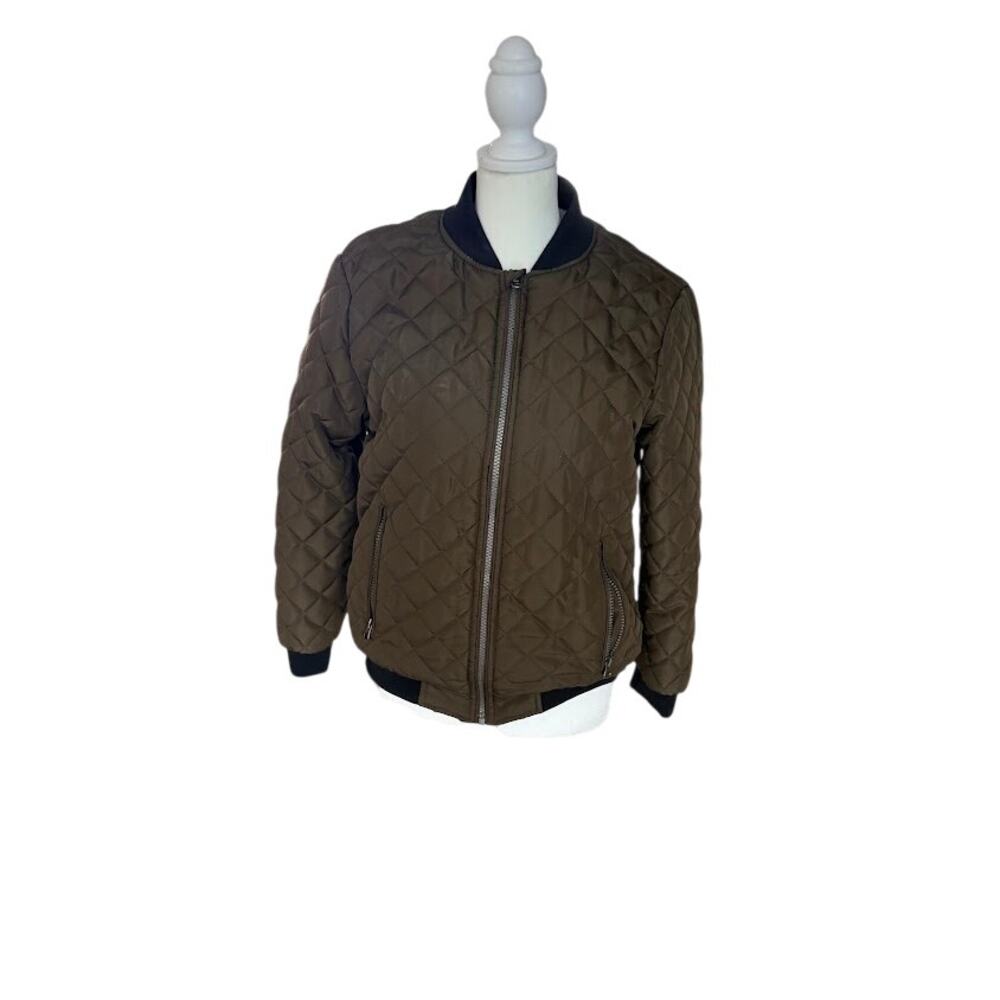 205 Collins Boy's Quilted Full Zip Green Bomber Jacket Size 14